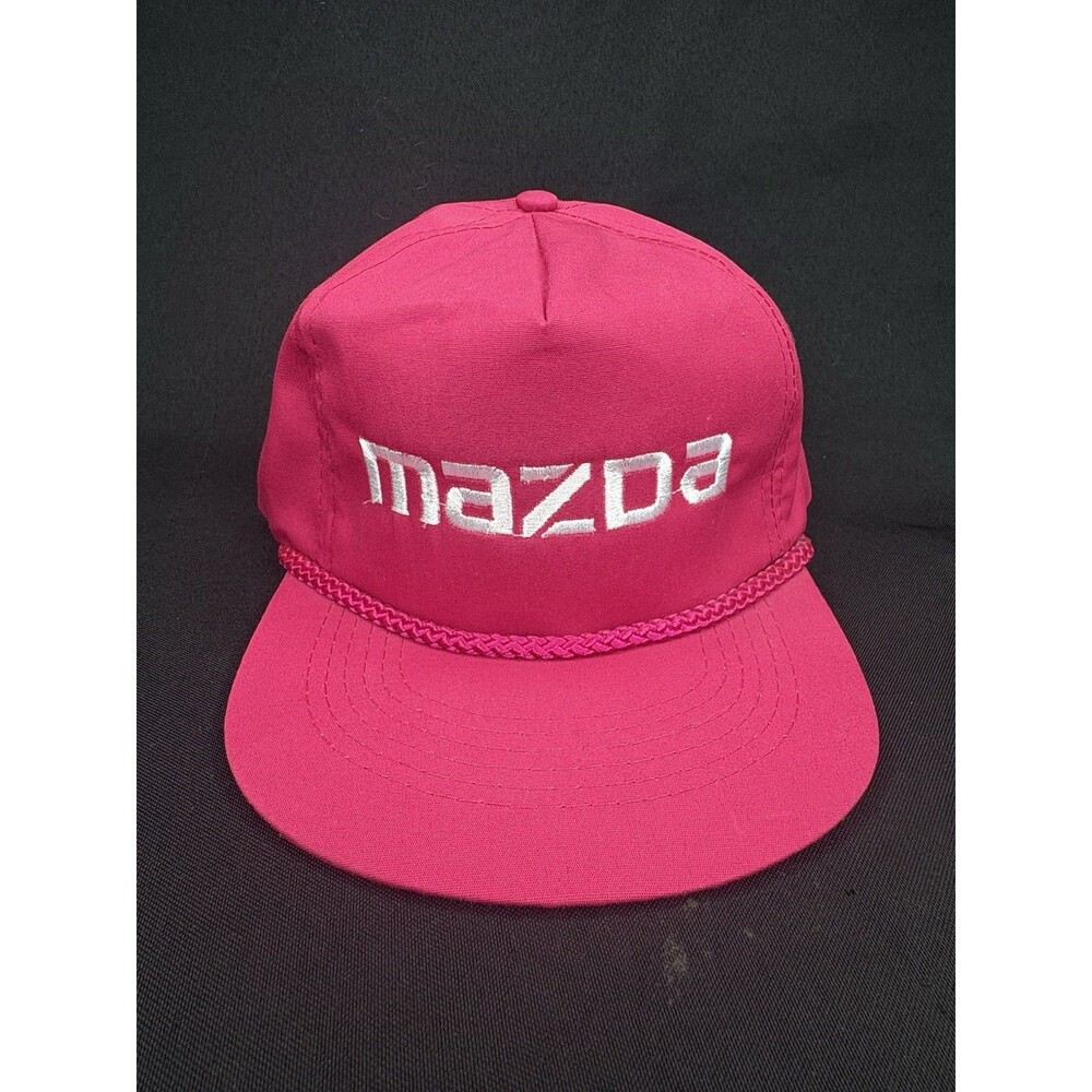 Vtg 90s Mazda Trucker Hat Cap Red Snapback Racing Team Rope OSFM Rare